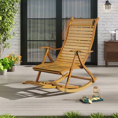Breeins Outdoor Garden Sunloungers Foldable Adjustable Balcony Wooden Bamboo Rocking Lounge Chair With Retractable…