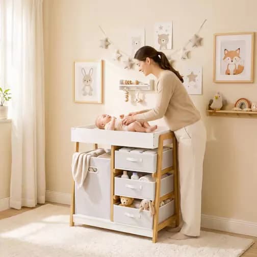 Aiyaplay Baby Changing Table with 3 Drawers Waterproof Pad White