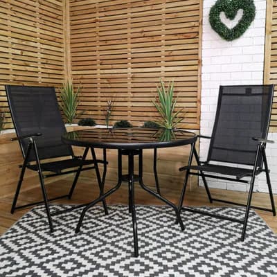 Samuel Alexander Outdoor 2 Person Round Glass Top Garden Dining Table Chairs Set