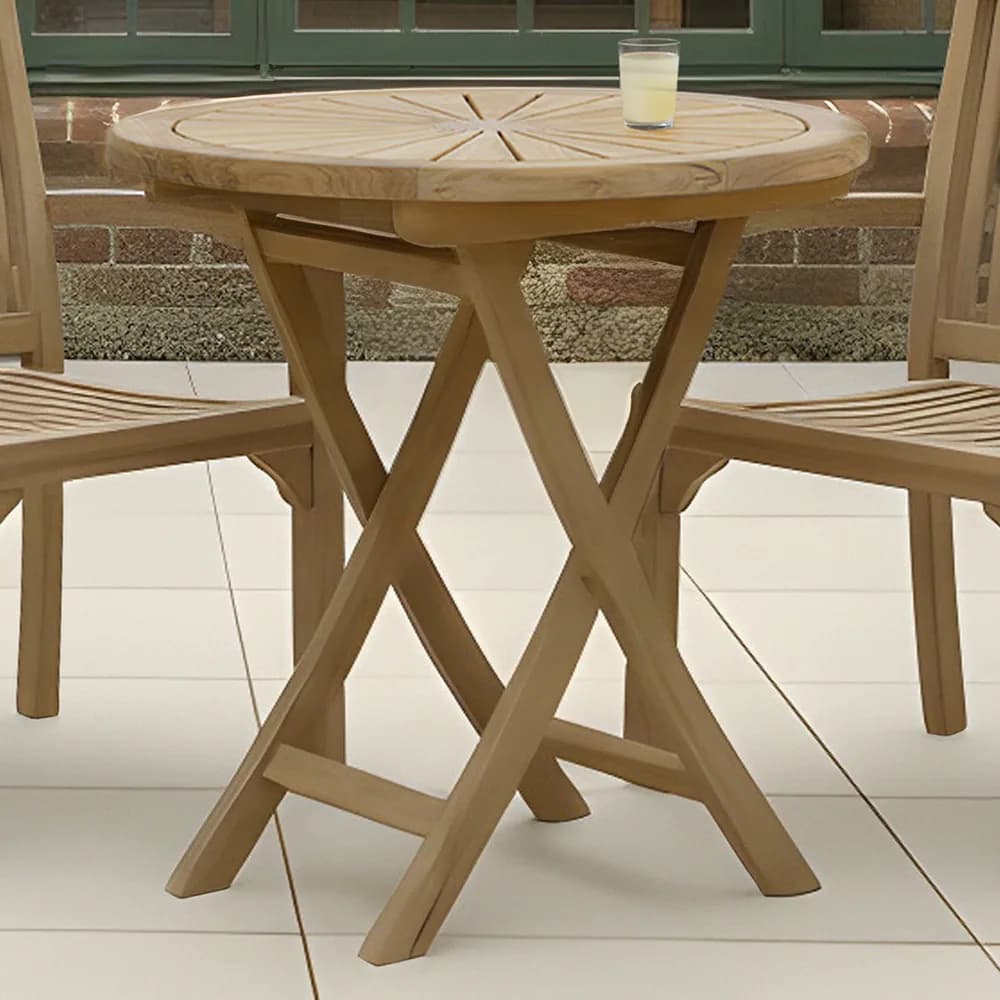 Charles Bentley Teak Wood Foldable Round Slatted Sundial Top Garden Bistro Table - Size: 75 x 70 x 70cm - Brown - Wilko