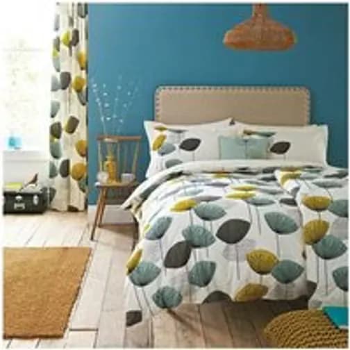 Sanderson Dandelion Clocks Set Double Chaffinch Duvet Cover Multicolour, Green, Yellow, Aluminium (200x)