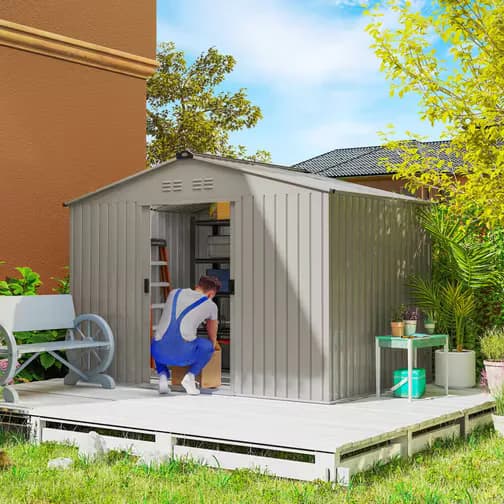 OutSunny 9 x 6FT Galvanised Garden Storage Shed (Building Area )