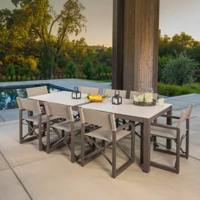 Xample Sunvilla Anchor 9-Piece Sling Dining Set 8 Foldable Chairs, Permastone Table, Rust-Resistant Aluminium, Quick-Dry…