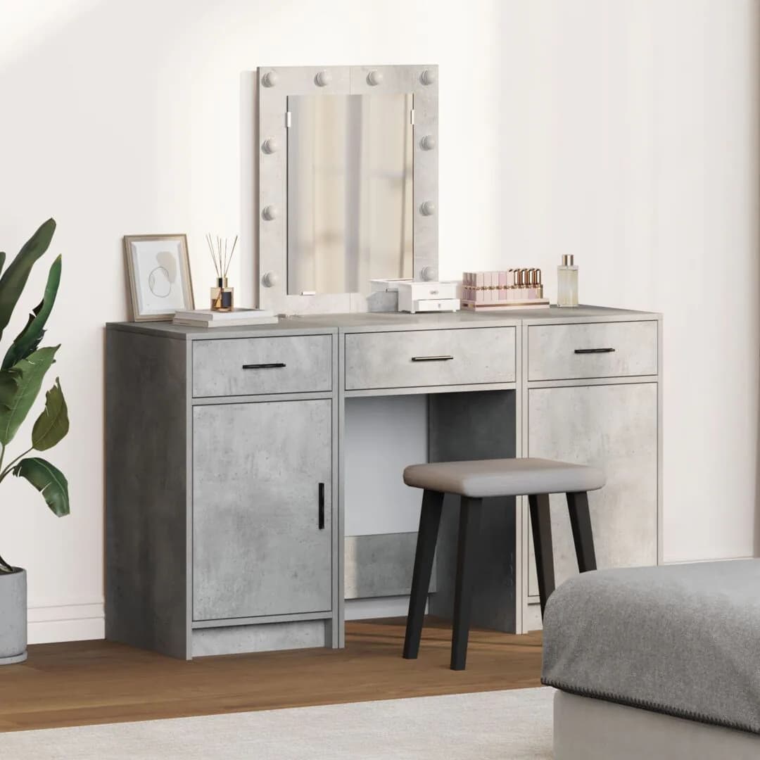 Berkfield Home 3 Piece Dressing Table Set with LED Concrete Grey Engineered Wood