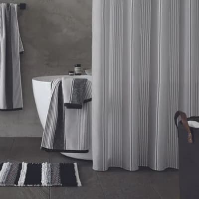 Catherine Lansfield Bathroom Textured Stripe 180X180Cm Shower Curtain Silver Grey