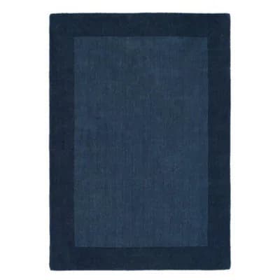 Navy Wool Rug, 25mm Thick Bordered Rug, Handmade Modern Navy Rug For Bedroom, Living Room, & Dining Room-80Cm X 150Cm