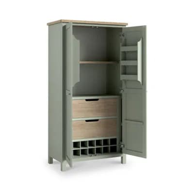 Farro Sage Kitchen Larder Unit With Washed Oak Top - By Roseland Furniture