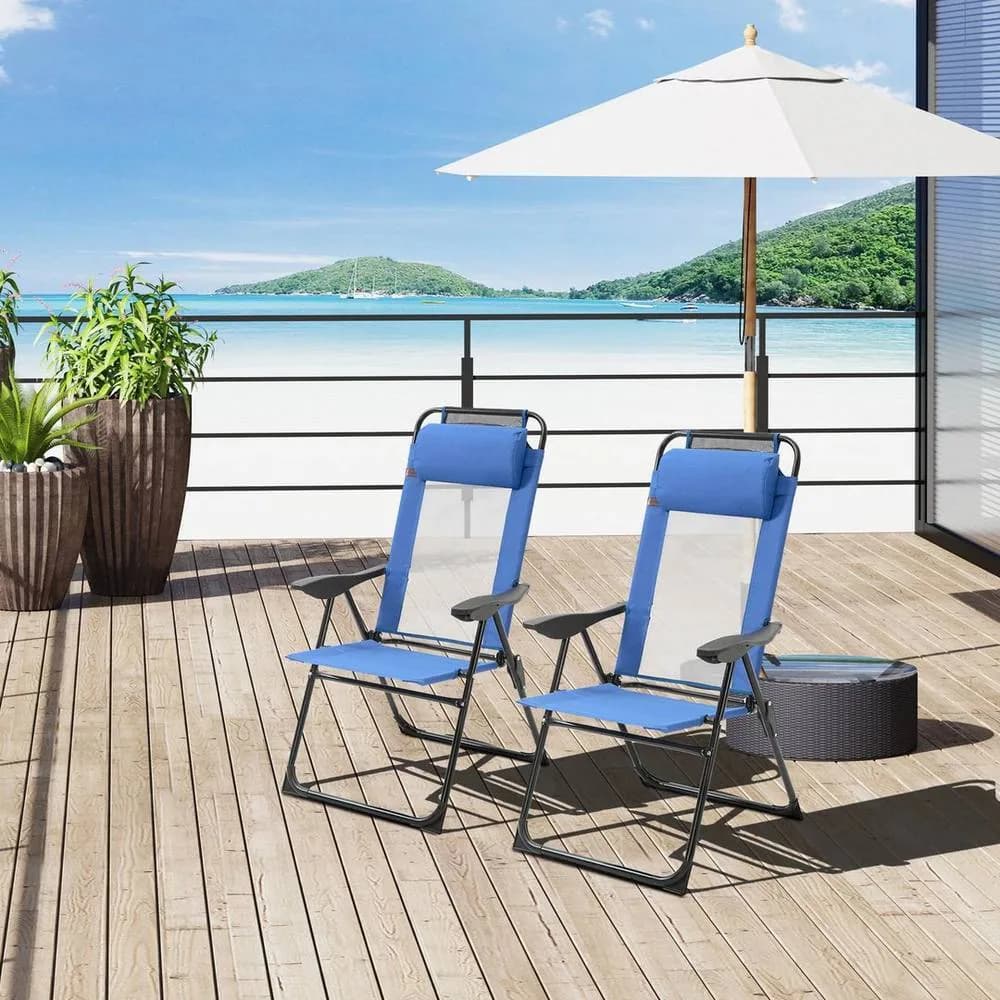 EONLION Garden Chairs Set of 2 Folding Camping Chair in Blue - Size: 100 cm