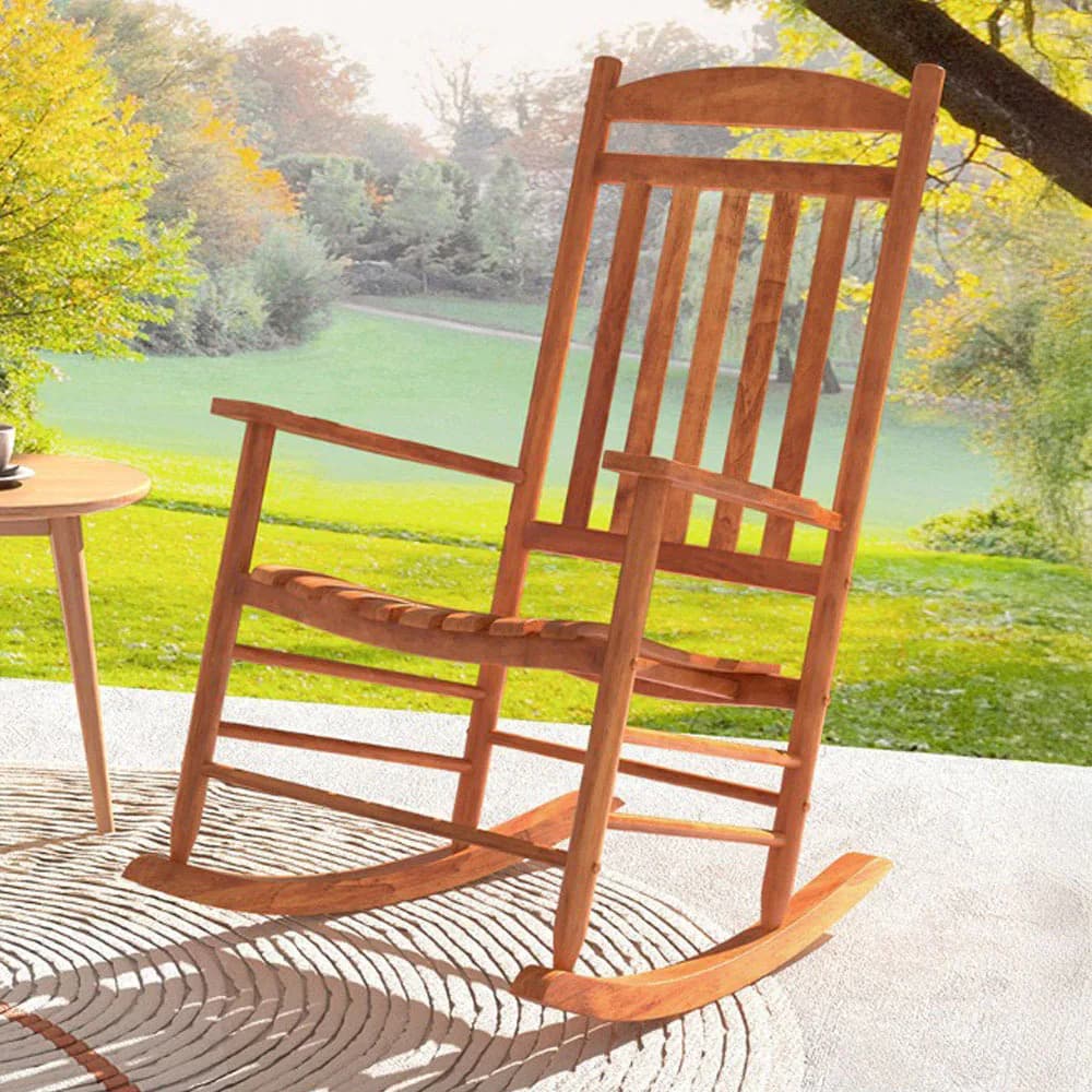 Costway Natural Wood Outdoor Rocking Chair - Size: 124 x 66 x 12cm - Cream - Wilko