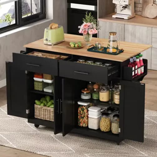 Abrihome Foldable Drop-Leaf Kitchen Island On Wheels With Solid Wood Feet - One Size