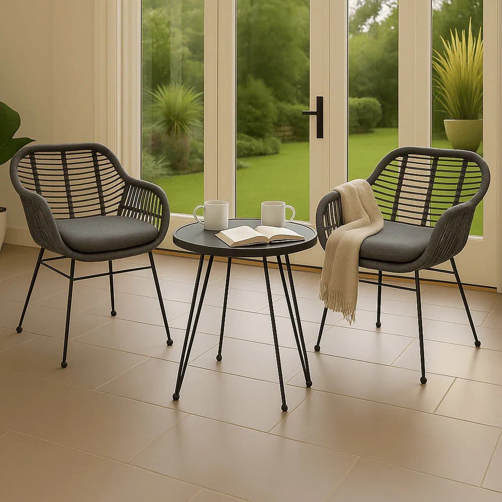 Home Republic Malibu 2 Seater Grey Rope Weave Garden Bistro Set with Cushion - n/a - Homerepublic - Wilko