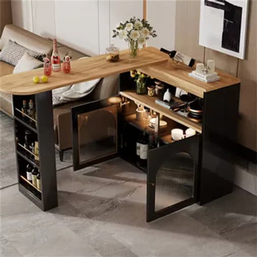 Abrihome Extendable Dining Table With Storage Bar Bistro Swivel 1M Led Strip - Black