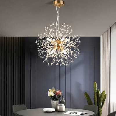 Living And Home 8 Lights Gold Sputnik Beaded Hanging Crystal Chandelier Dandelion Pendant Lights 45 Cm