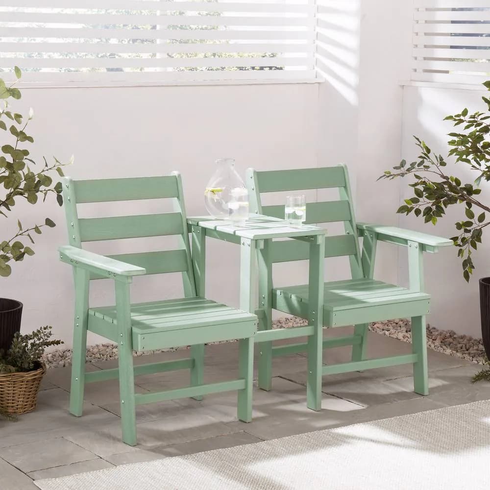 VonHaus Waterproof HDPE Jack & Jill Garden Bench Seat in Green