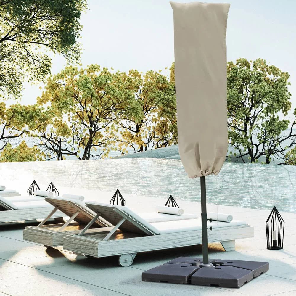 OUTSUNNY Garden Parasol Cover for 2-4.6m Outdoor Umbrella UV Protector with Rod, Zipper in Khaki