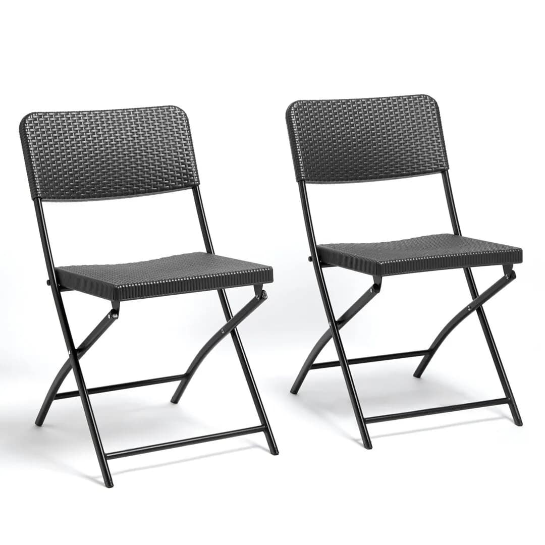 VonHaus Set of Folding Rattan Effect Garden Chairs