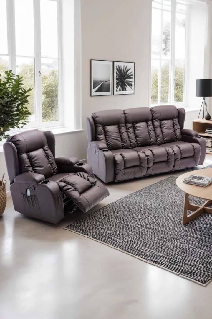 More4Homes Caesar Manual Recliner Bonded Leather 1+3 Seater Sofa Set in Brown
