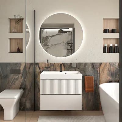 Bathroom City Jasmine 700mm Wall Hung Vanity Unit With Basin White Floating Bathroom Sink Cabinet With 2 Soft Close…