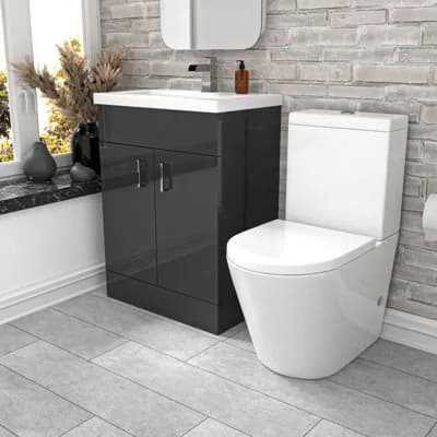 Nes Home Dark Grey 600mm Basin Vanity Unit & Close Coupled Toilet