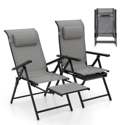 Gainoom Folding Patio Chairs Set Of 2 Lounge Chairs Outdoor Recliner Chairs W/ Adjustable Backrests & Armrests