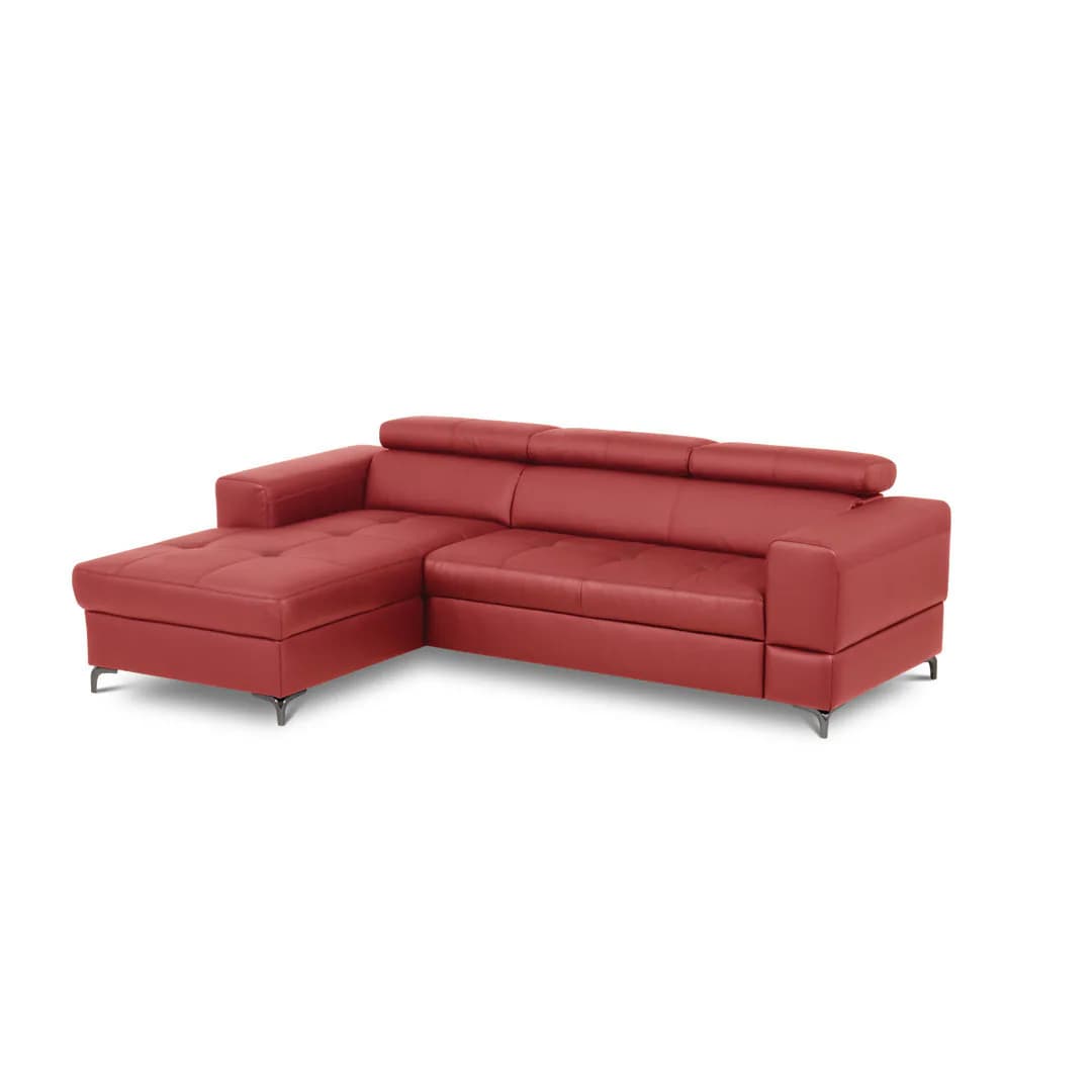 Tinos Genuine Leather Corner Sofa with Pull Out Bed with Storage and Adjustable Headrests