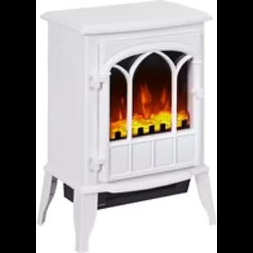 Homcom HOMCOM 1kW-2kW Free-Standing Electric Fireplace Heater with LED Flames and Overheat Safety White, White