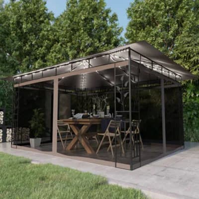 Berkfield Gazebo With Mosquito Net&led String Lights 4X3X2.73 M Taupe