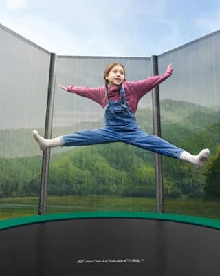 Compact Trampoline For Outdoor Spaces, With Safety Cover, Ladder And Cushioned Bars, Dark Green