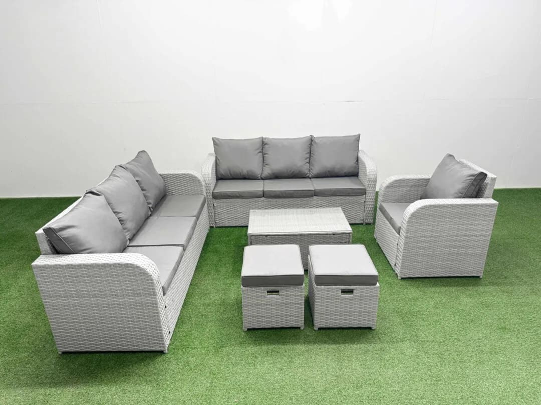 Fimous 9 Seater Poly Rattan Outdoor Garden Furniture Sofa Set Patio 3 Seater Sofa Reclining Chair 3 Seater Sofa Stools…
