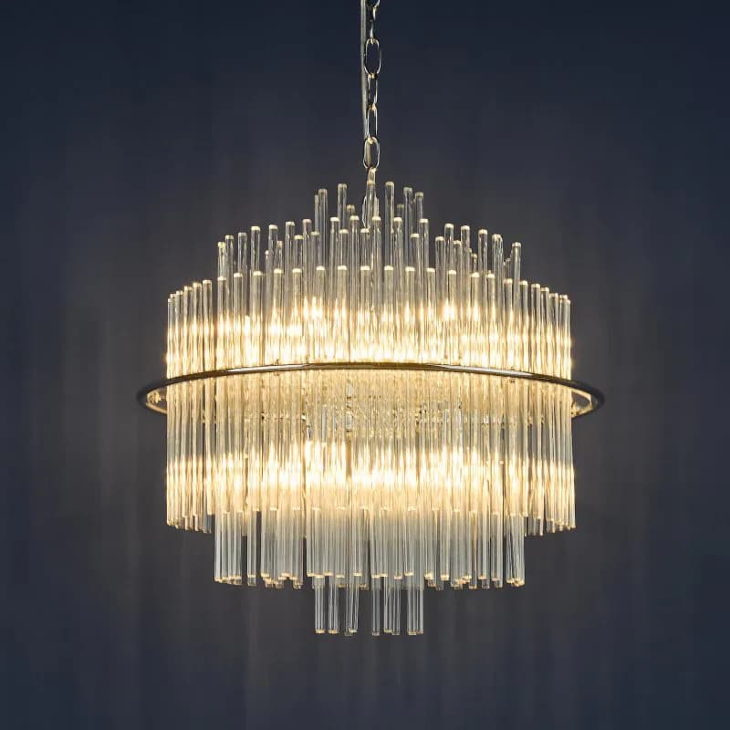Dar Lighting Lukas 13 Light Ceiling Chandelier In Polished Chrome With Glass Rods