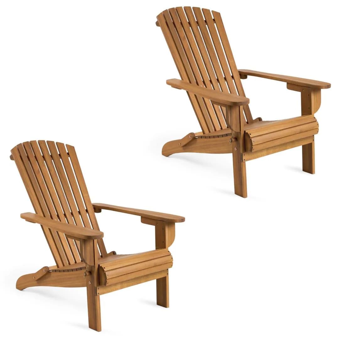 VonHaus Hudson Acacia Wooden Folding Adirondack Garden Chairs Set of 2 in Natural - Size: 2 Pack