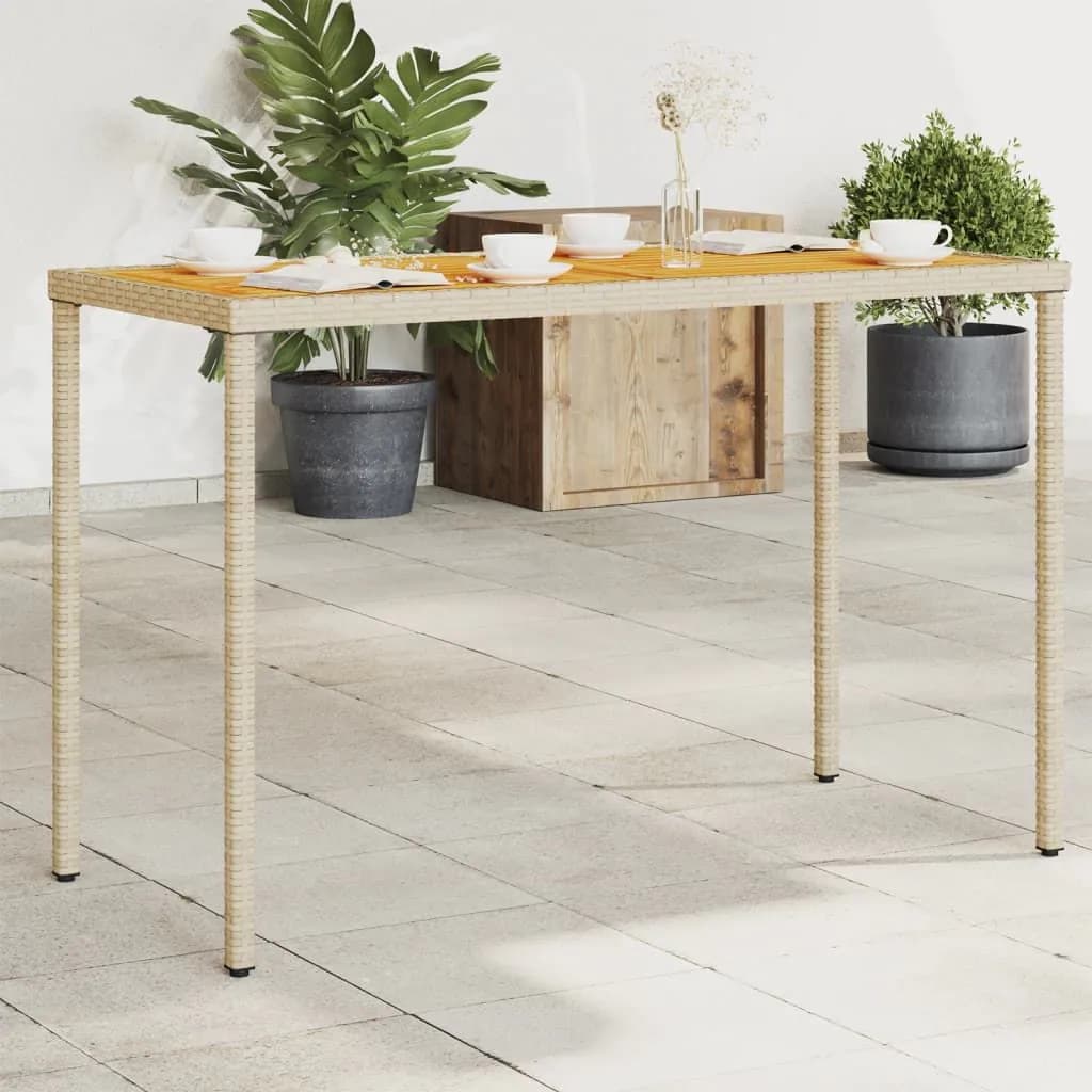 Berkfield Home Garden Table with Acacia Wood Top Beige 115x54x74 cm Poly Rattan - Size: 115 x 54 x 74 cm