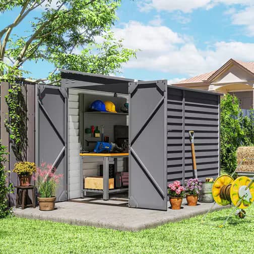 OutSunny Galvanised Metal Garden Shed with Foundation Kit 5 x 9ft Grey (Building Area )