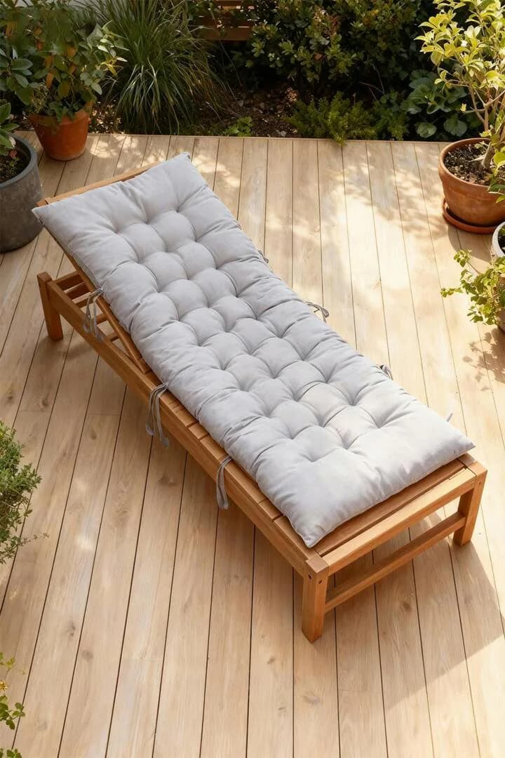 Rackhams 40x110cm Grey Garden Beach Cushion Sun Lounger Cushion with Straps for Recliners, Beach & Office Chairs - Grey…