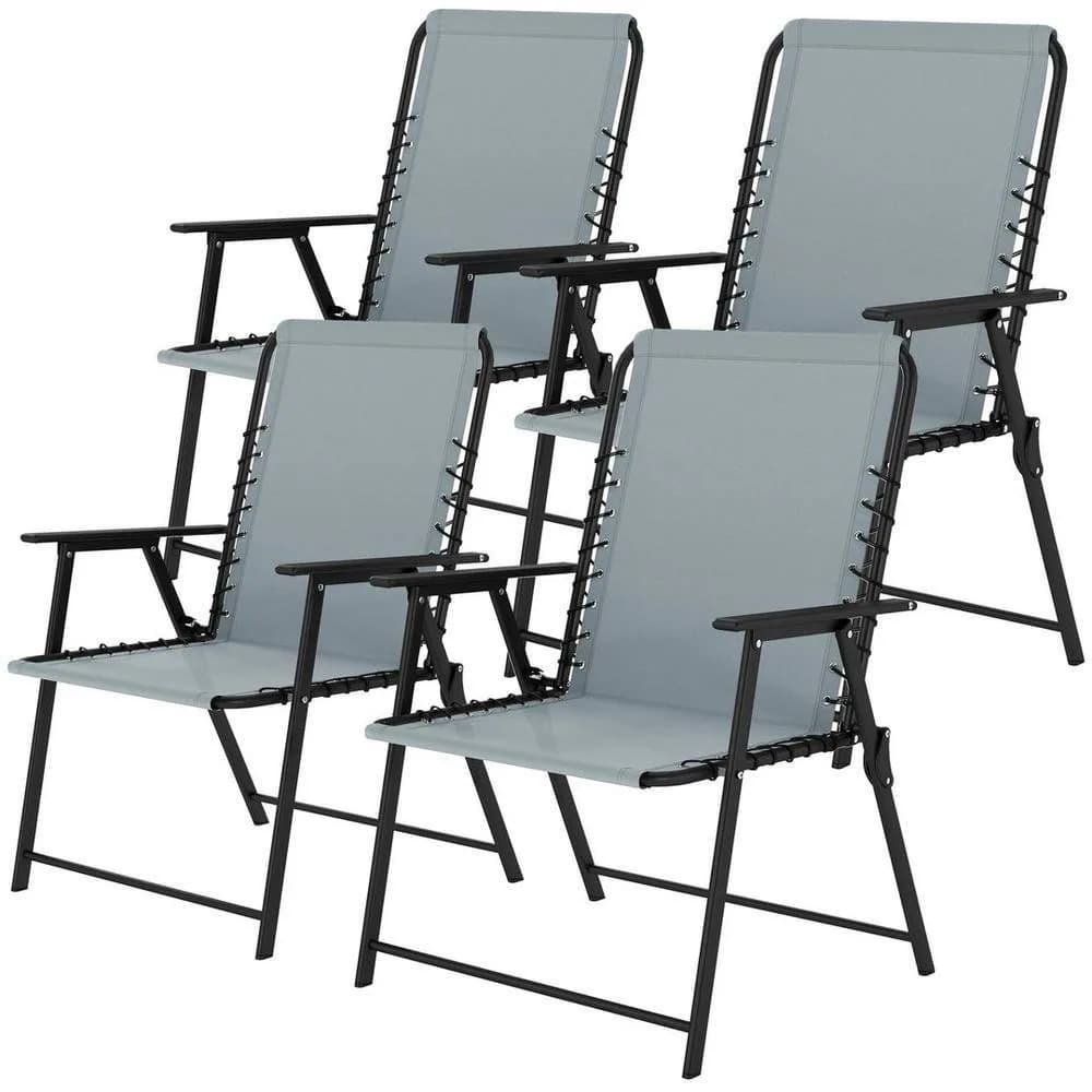 NESTLUNE Folding Garden Chairs, Outdoor Chairs Set of 4 in Grey - Size: 100 cm x 100 cm