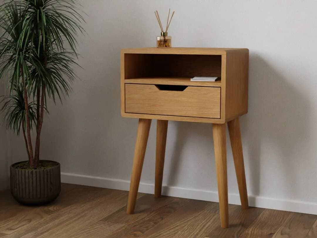 Solid Oak Bedside Table With One Drawer & Compartment - Aneo