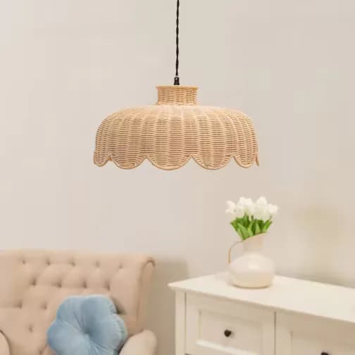 Heritage Hues Natural Scallop Rattan 18cm H x 38cm W x 38cm D Pendant Lamp