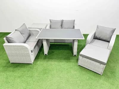 Fimous Rattan Sofa Outdoor Furniture With Dining Table,side Table,love Sofa,big Stool Patio Furniture Light Grey 6…