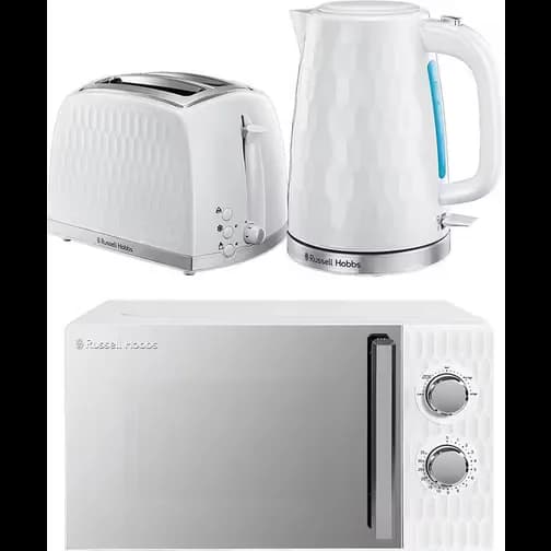 Russell Hobbs Honeycomb Solo Microwave Jug Kettle 2-Slice Toaster Bundle White
