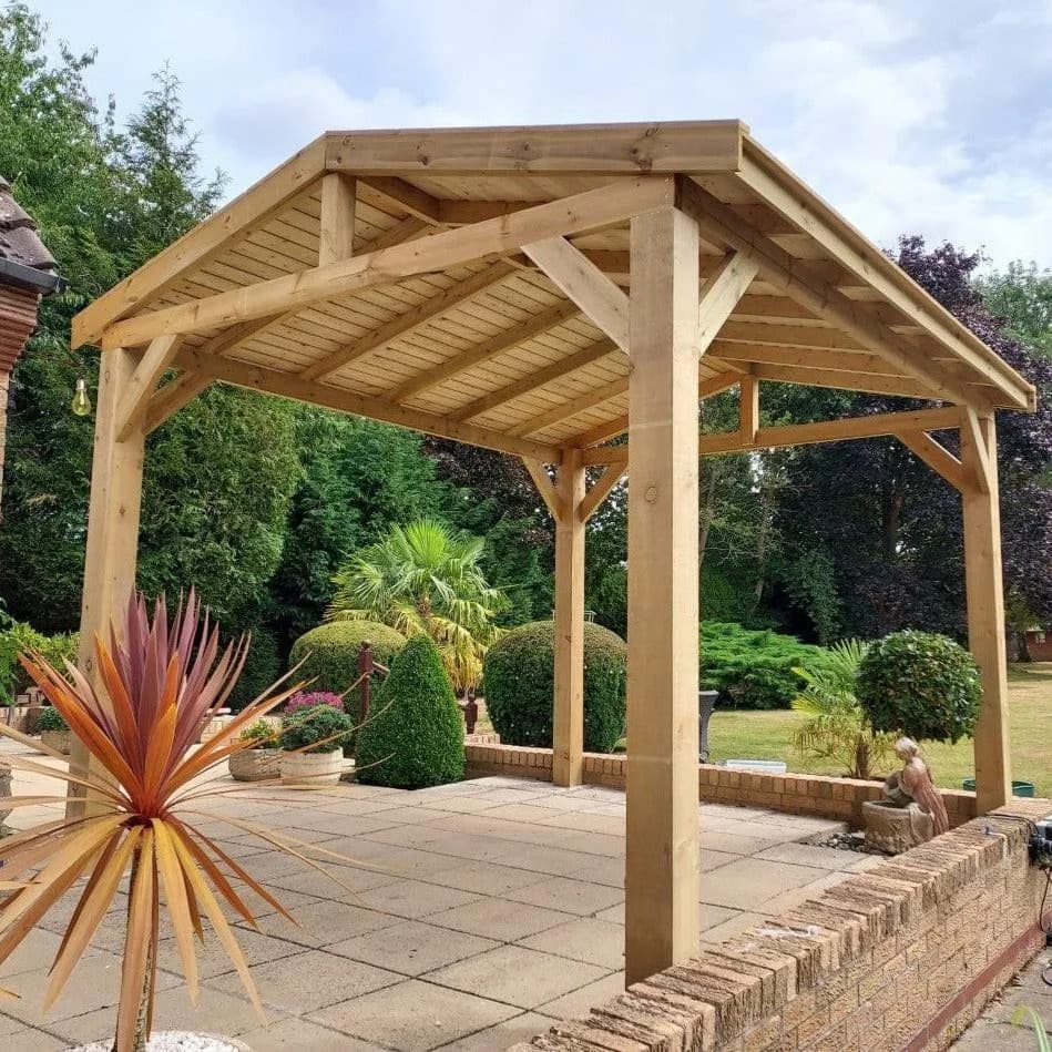 Rackhams Heavy Duty Timber Gazebo DIY Kit - Tanalised Feather Edge Timber - Felt Tile Roof - 2.4m - 4 post - 2.4m -…