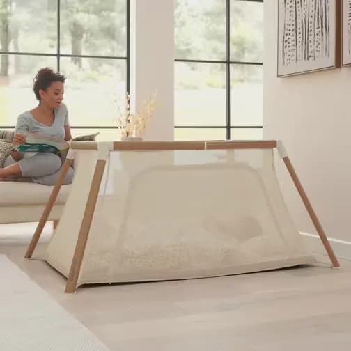 Tutti Bambini CoZee Go 3-in-1 Travel Cot & Playpen-Scandinavian Walnut/Ecru