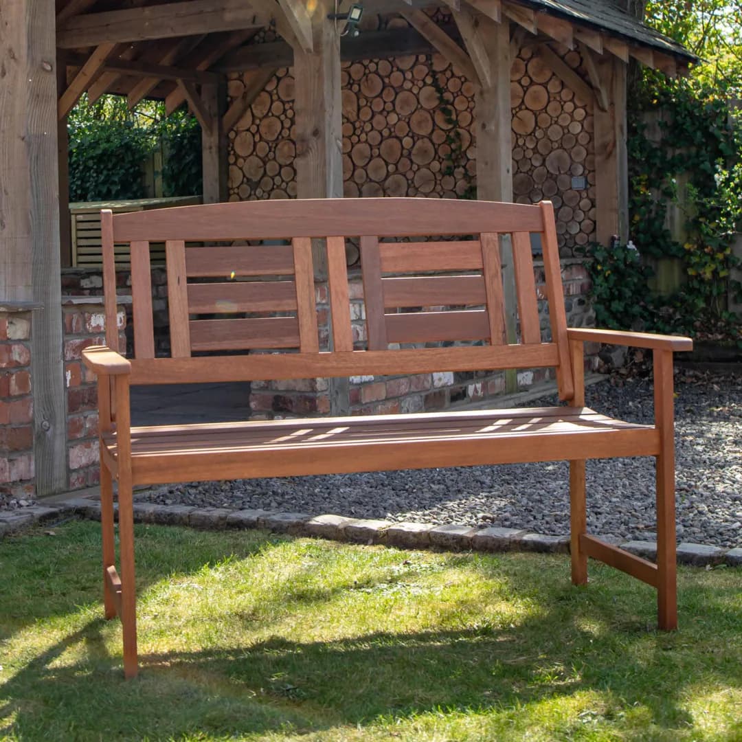Hawkshead 2 Seater Outdoor Wooden Garden Patio Bench Brown Brown