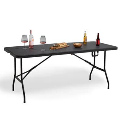 Vonhaus Folding Garden Dining Table, 6Ft Folding Table For Garden, Rattan Effect & Weatherproof Foldable Table For…