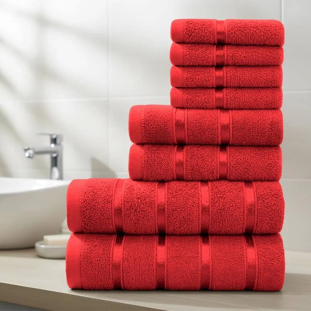 Smart Living Luxury 100% Cotton 8 Piece Super Soft Bathroom Towel Bale Set in Red
