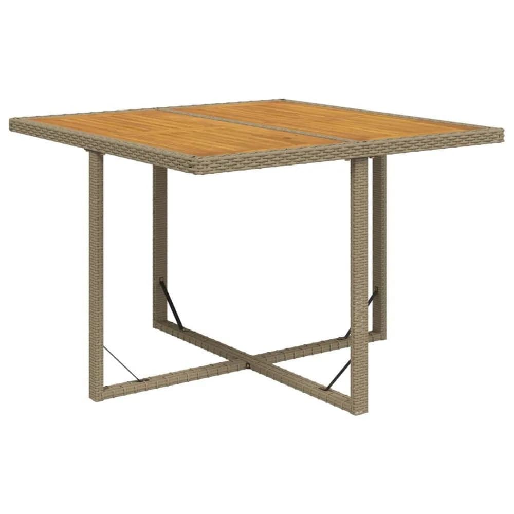Berkfield Home Garden Table Beige 109x107x74 cm Poly Rattan&Solid Wood Acacia - Size: 109 x 107 x 74 cm