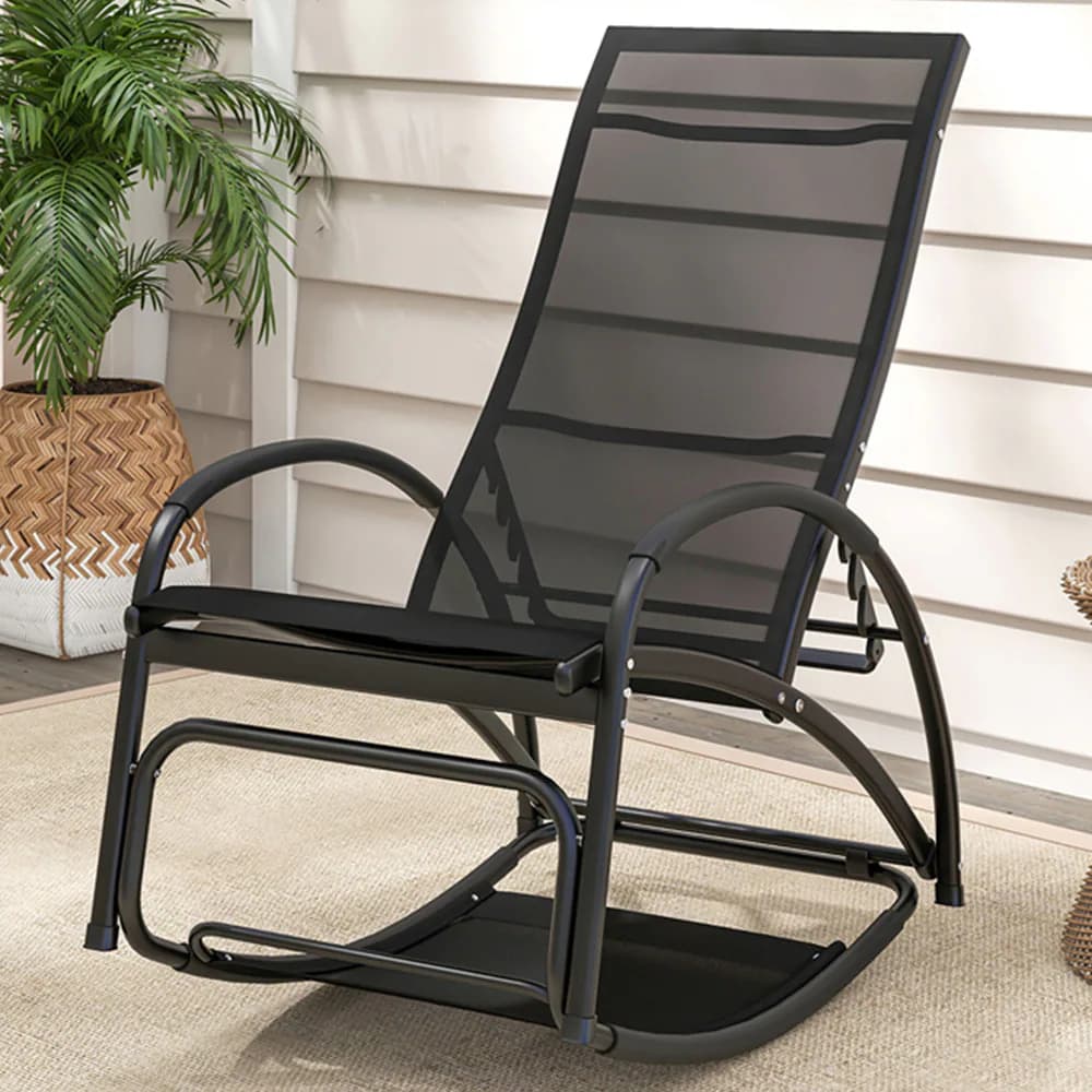 Costway Black 2 in 1 Rocking Outdoor Lounge Chair - Size: 92 x 59 x 19cm - Wilko