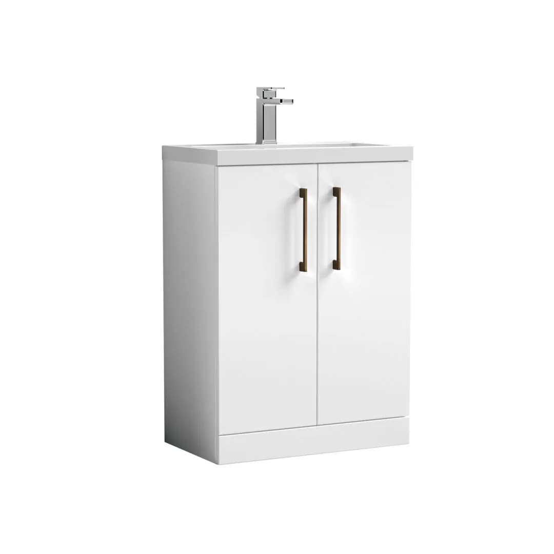Balterley Level Compact Bathroom Cloakroom Vanity Basin Unit with Ceramic Basin, Handles White Gloss White 840 x 620 x…