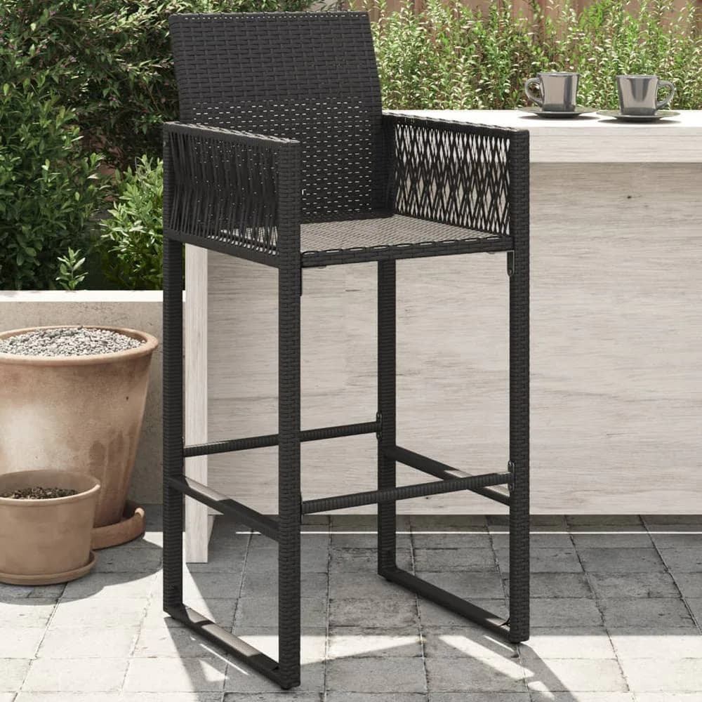 Berkfield Home Garden Bar Stools 2 pcs Black Poly Rattan