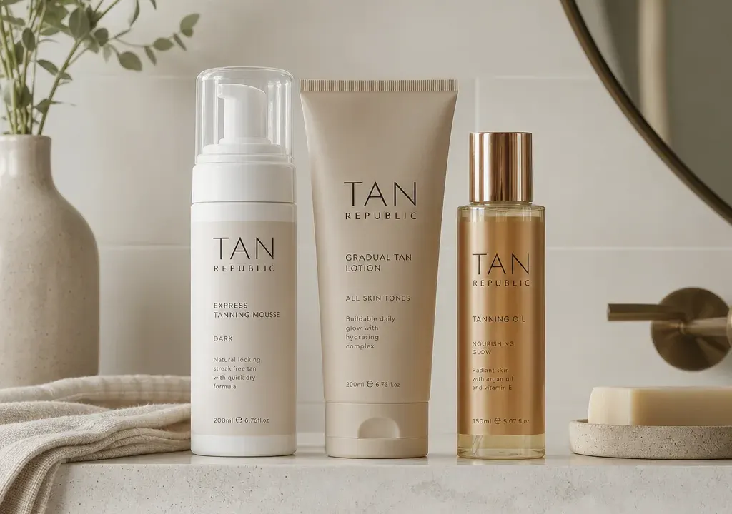Skincare tanning products in lotion, mousse and oil formats
