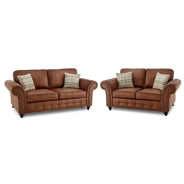 LUXURY LIFE Oakley Suede Fabric Sofa Set in Tan